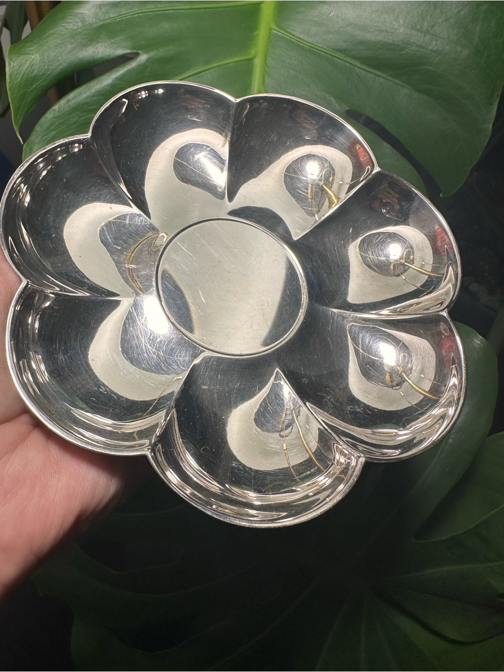 Birks Primrose Plate Silver Plated Lotus Trinket Tray 1950